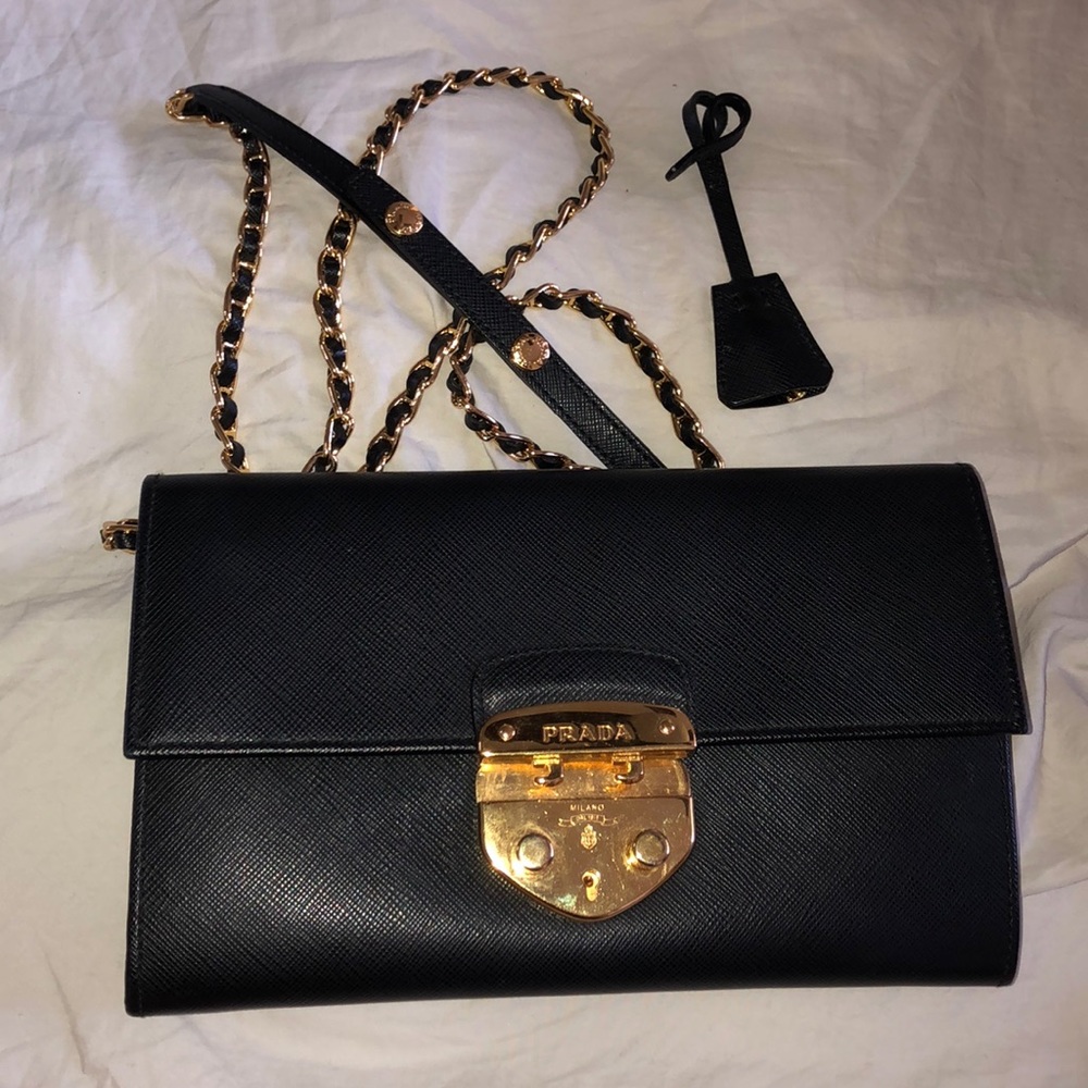 Black Saffiano* Prada Wallet on a Chain - Picture 7 of 8